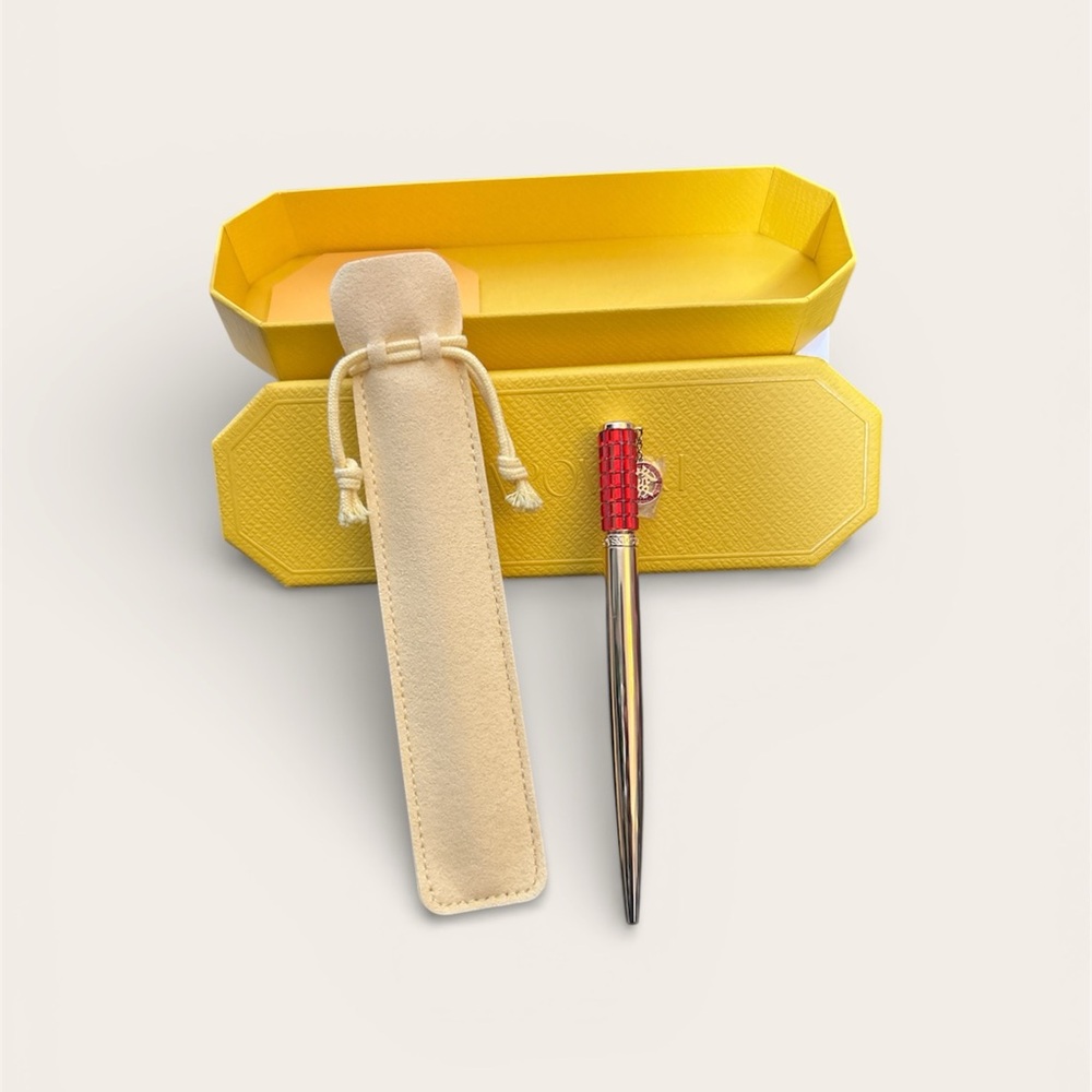 Luxury Red and Silver Ballpoint Pen with Yellow Gift Box